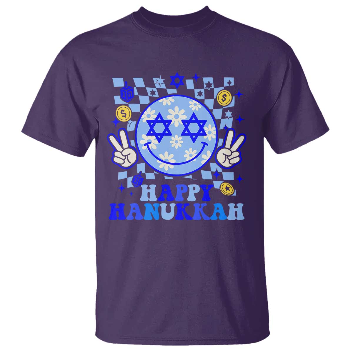 Happy Hanukkah T Shirt Groovy Star Of David Smile Face Chanukah Pajama TS10 Purple Print Your Wear