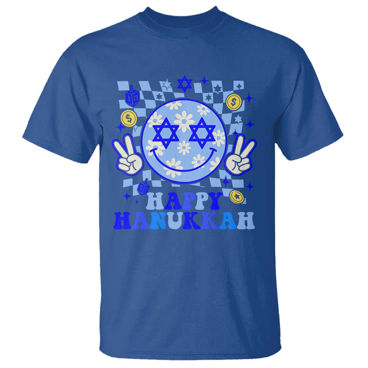 Happy Hanukkah T Shirt Groovy Star Of David Smile Face Chanukah Pajama TS10 Royal Blue Print Your Wear