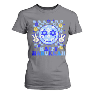 Happy Hanukkah T Shirt For Women Groovy Star Of David Smile Face Chanukah Pajama TS10 Charcoal Print Your Wear