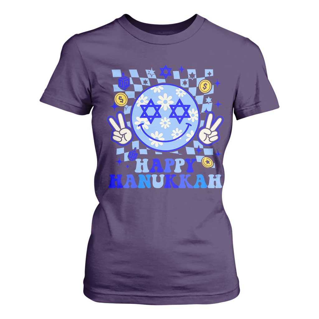 Happy Hanukkah T Shirt For Women Groovy Star Of David Smile Face Chanukah Pajama TS10 Purple Print Your Wear