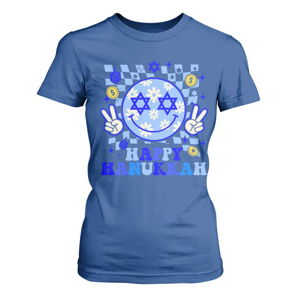 Happy Hanukkah T Shirt For Women Groovy Star Of David Smile Face Chanukah Pajama TS10 Royal Blue Print Your Wear