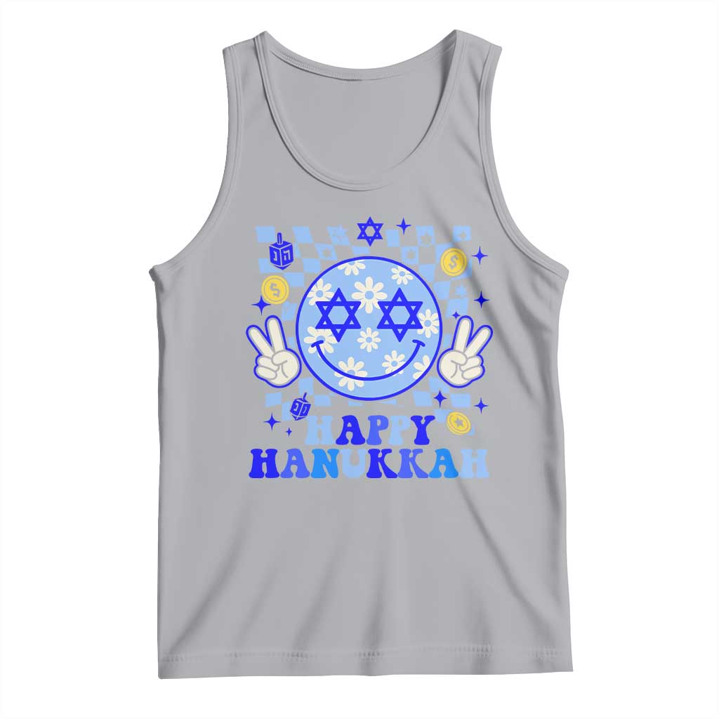 Happy Hanukkah Tank Top Groovy Star Of David Smile Face Chanukah Pajama TS10 Athletic Heather Print Your Wear