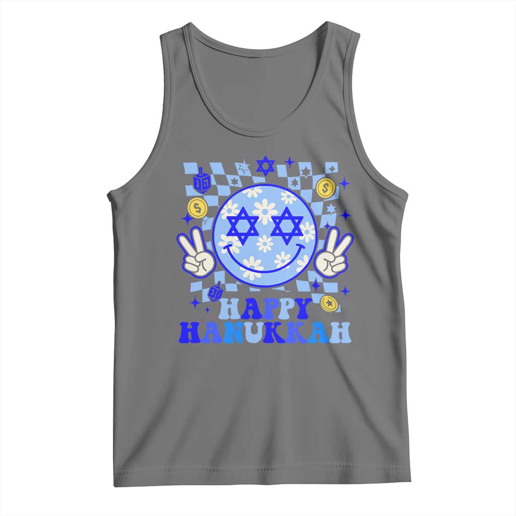 Happy Hanukkah Tank Top Groovy Star Of David Smile Face Chanukah Pajama TS10 Black Heather Print Your Wear