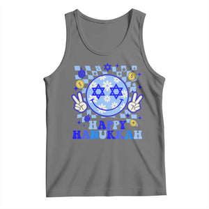 Happy Hanukkah Tank Top Groovy Star Of David Smile Face Chanukah Pajama TS10 Black Heather Print Your Wear