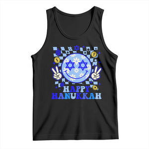 Happy Hanukkah Tank Top Groovy Star Of David Smile Face Chanukah Pajama TS10 Black Print Your Wear