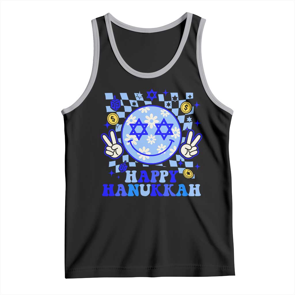 Happy Hanukkah Tank Top Groovy Star Of David Smile Face Chanukah Pajama TS10 Black Athletic Heather Print Your Wear