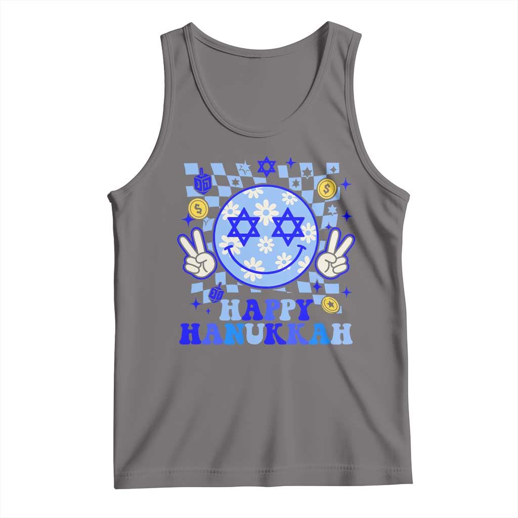 Happy Hanukkah Tank Top Groovy Star Of David Smile Face Chanukah Pajama TS10 Deep Heather Print Your Wear