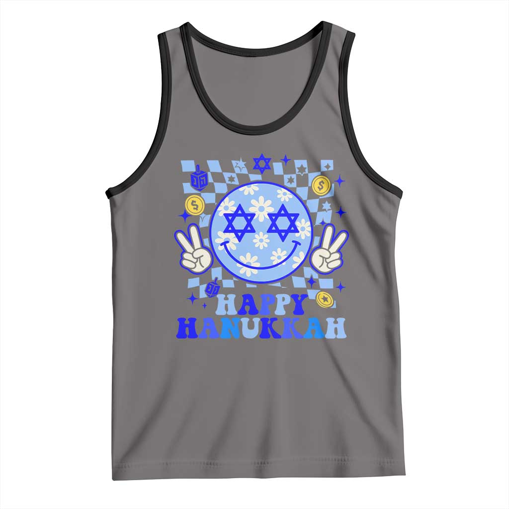 Happy Hanukkah Tank Top Groovy Star Of David Smile Face Chanukah Pajama TS10 Deep Heather Black Print Your Wear