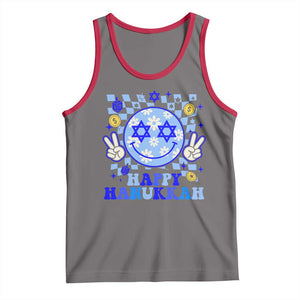 Happy Hanukkah Tank Top Groovy Star Of David Smile Face Chanukah Pajama TS10 Deep Heather Red Print Your Wear