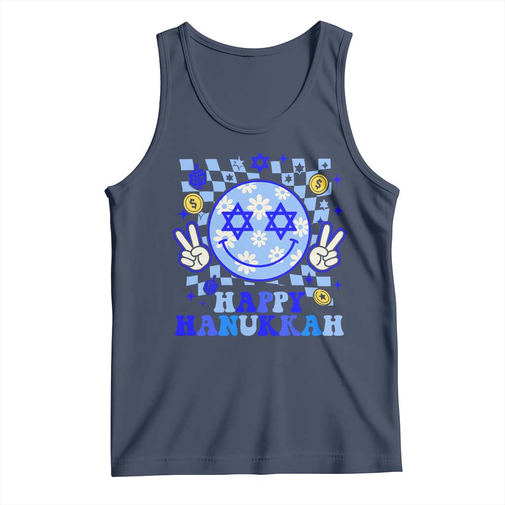 Happy Hanukkah Tank Top Groovy Star Of David Smile Face Chanukah Pajama TS10 Navy Print Your Wear