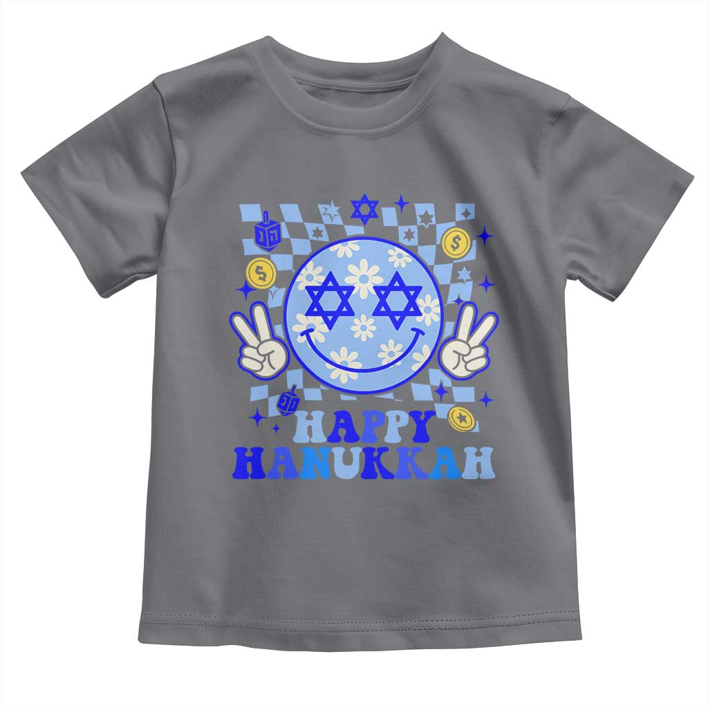 Happy Hanukkah Toddler T Shirt Groovy Star Of David Smile Face Chanukah Pajama TS10 Charcoal Print Your Wear