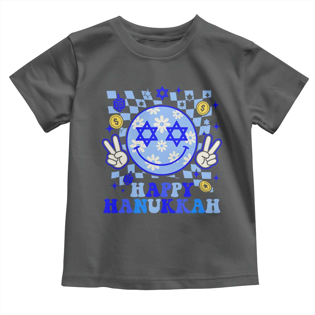 Happy Hanukkah Toddler T Shirt Groovy Star Of David Smile Face Chanukah Pajama TS10 Dark Heather Print Your Wear
