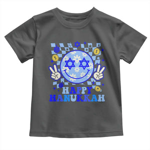 Happy Hanukkah Toddler T Shirt Groovy Star Of David Smile Face Chanukah Pajama TS10 Dark Heather Print Your Wear