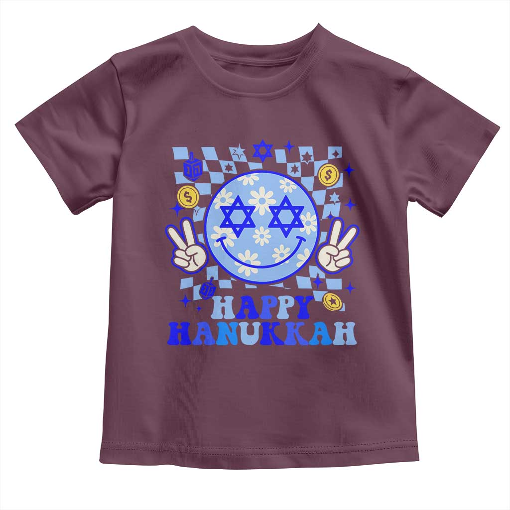 Happy Hanukkah Toddler T Shirt Groovy Star Of David Smile Face Chanukah Pajama TS10 Maroon Print Your Wear