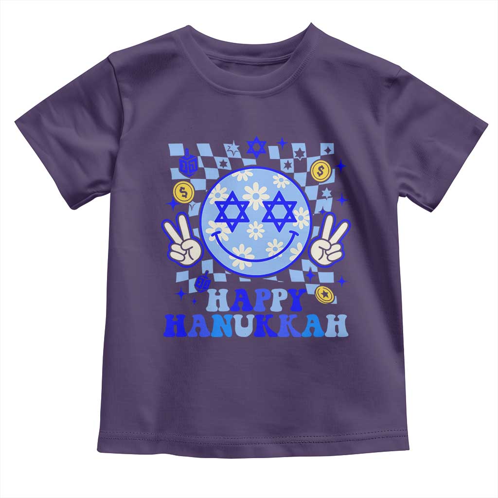 Happy Hanukkah Toddler T Shirt Groovy Star Of David Smile Face Chanukah Pajama TS10 Purple Print Your Wear