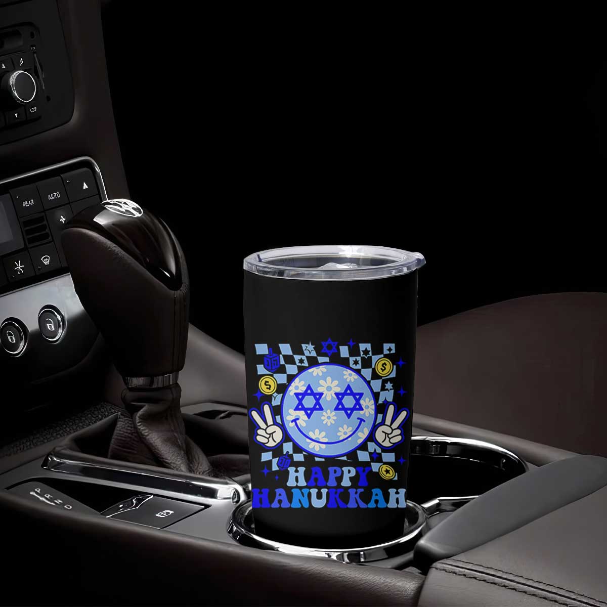 Happy Hanukkah Tumbler Cup Groovy Star Of David Smile Face Chanukah Pajama TS10 Print Your Wear