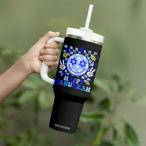Happy Hanukkah Tumbler With Handle Groovy Star Of David Smile Face Chanukah Pajama TS10 Print Your Wear