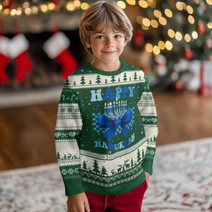 Coquette Hanukkah Ugly Christmas Sweater Jewish Menorah Bow Girls TS10 Forest Green Beige Print Your Wear