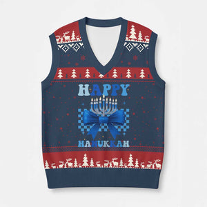 Coquette Hanukkah V-Neck Knit Sweater Vest Jewish Menorah Bow Girls TS10 Navy Red Print Your Wear