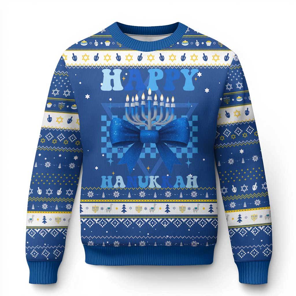 Coquette Hanukkah Hanukkah Ugly Sweater Jewish Menorah Bow Girls TS10 Blue White Print Your Wear