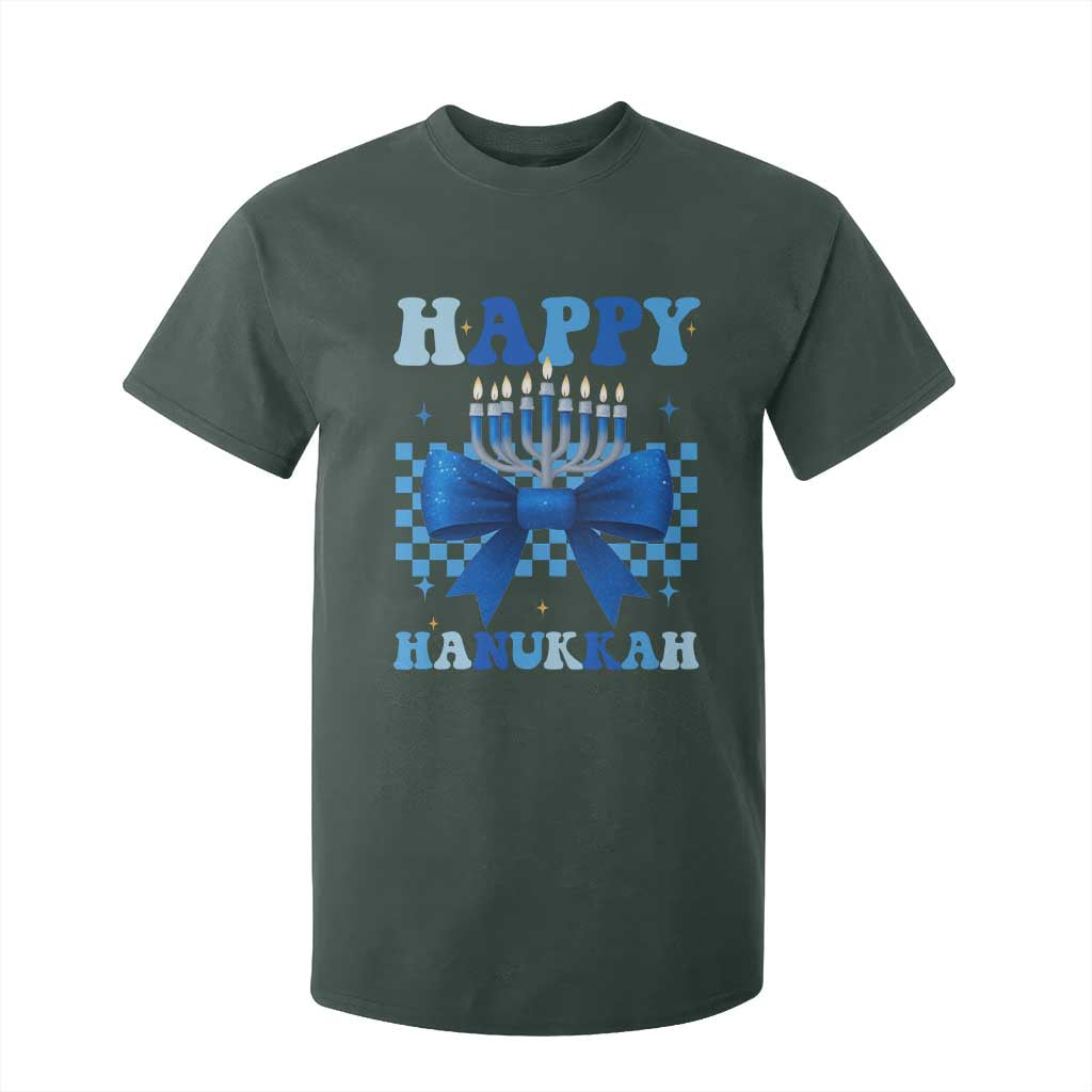 Coquette Hanukkah T Shirt For Kid Jewish Menorah Bow Girls TS10 Dark Forest Green Print Your Wear