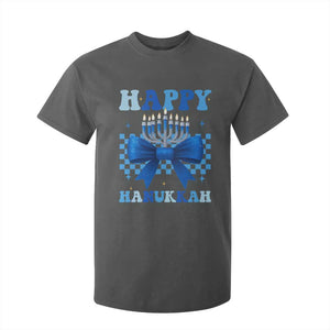 Coquette Hanukkah T Shirt For Kid Jewish Menorah Bow Girls TS10 Dark Heather Print Your Wear