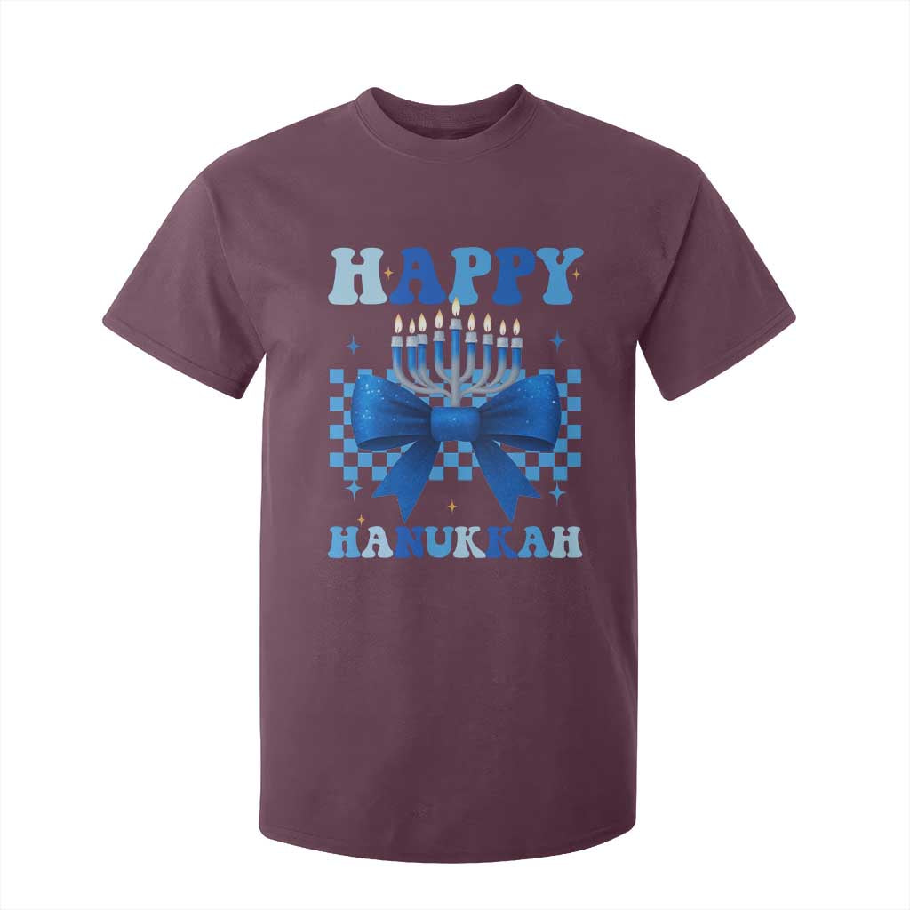 Coquette Hanukkah T Shirt For Kid Jewish Menorah Bow Girls TS10 Maroon Print Your Wear