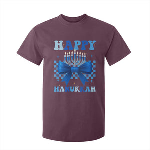 Coquette Hanukkah T Shirt For Kid Jewish Menorah Bow Girls TS10 Maroon Print Your Wear