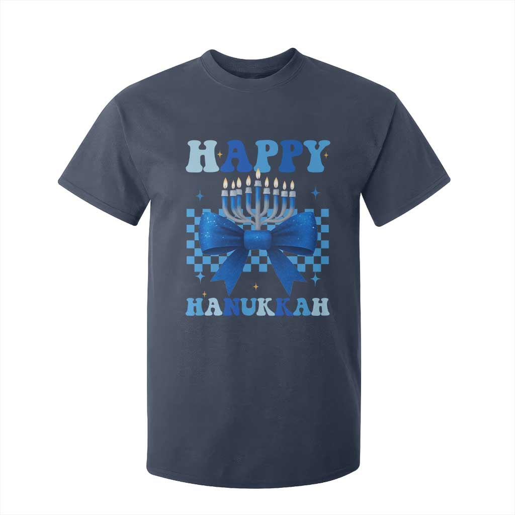 Coquette Hanukkah T Shirt For Kid Jewish Menorah Bow Girls TS10 Navy Print Your Wear