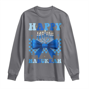 Coquette Hanukkah Long Sleeve Shirt Jewish Menorah Bow Girls TS10 Charcoal Print Your Wear