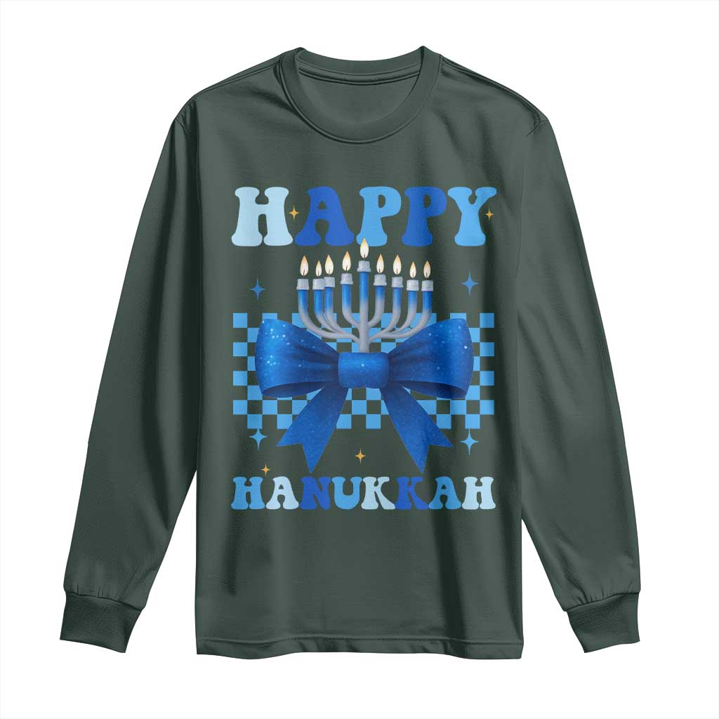 Coquette Hanukkah Long Sleeve Shirt Jewish Menorah Bow Girls TS10 Dark Forest Green Print Your Wear