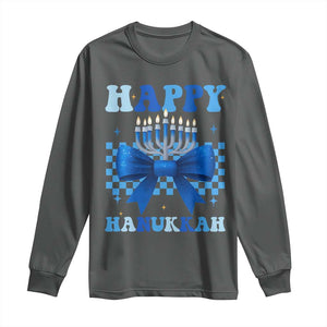 Coquette Hanukkah Long Sleeve Shirt Jewish Menorah Bow Girls TS10 Dark Heather Print Your Wear