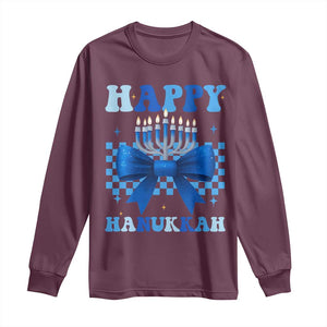 Coquette Hanukkah Long Sleeve Shirt Jewish Menorah Bow Girls TS10 Maroon Print Your Wear