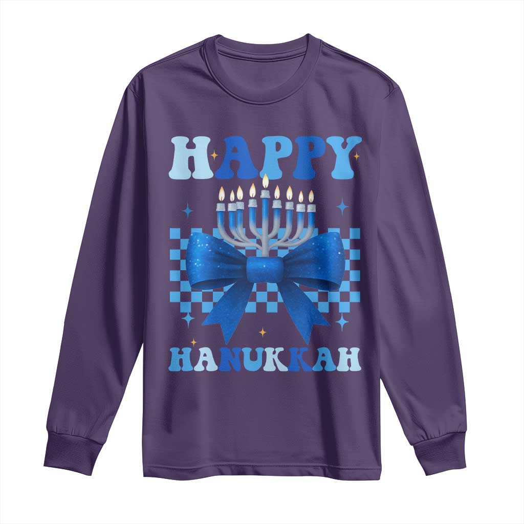 Coquette Hanukkah Long Sleeve Shirt Jewish Menorah Bow Girls TS10 Purple Print Your Wear