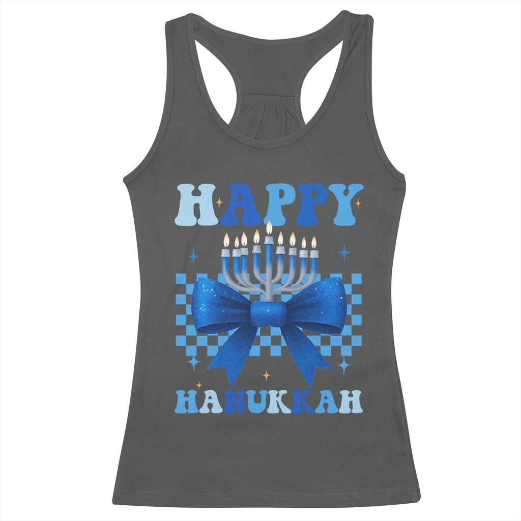 Coquette Hanukkah Racerback Tank Top Jewish Menorah Bow Girls TS10 Dark Heather Print Your Wear