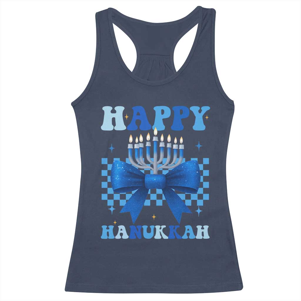 Coquette Hanukkah Racerback Tank Top Jewish Menorah Bow Girls TS10 Navy Print Your Wear