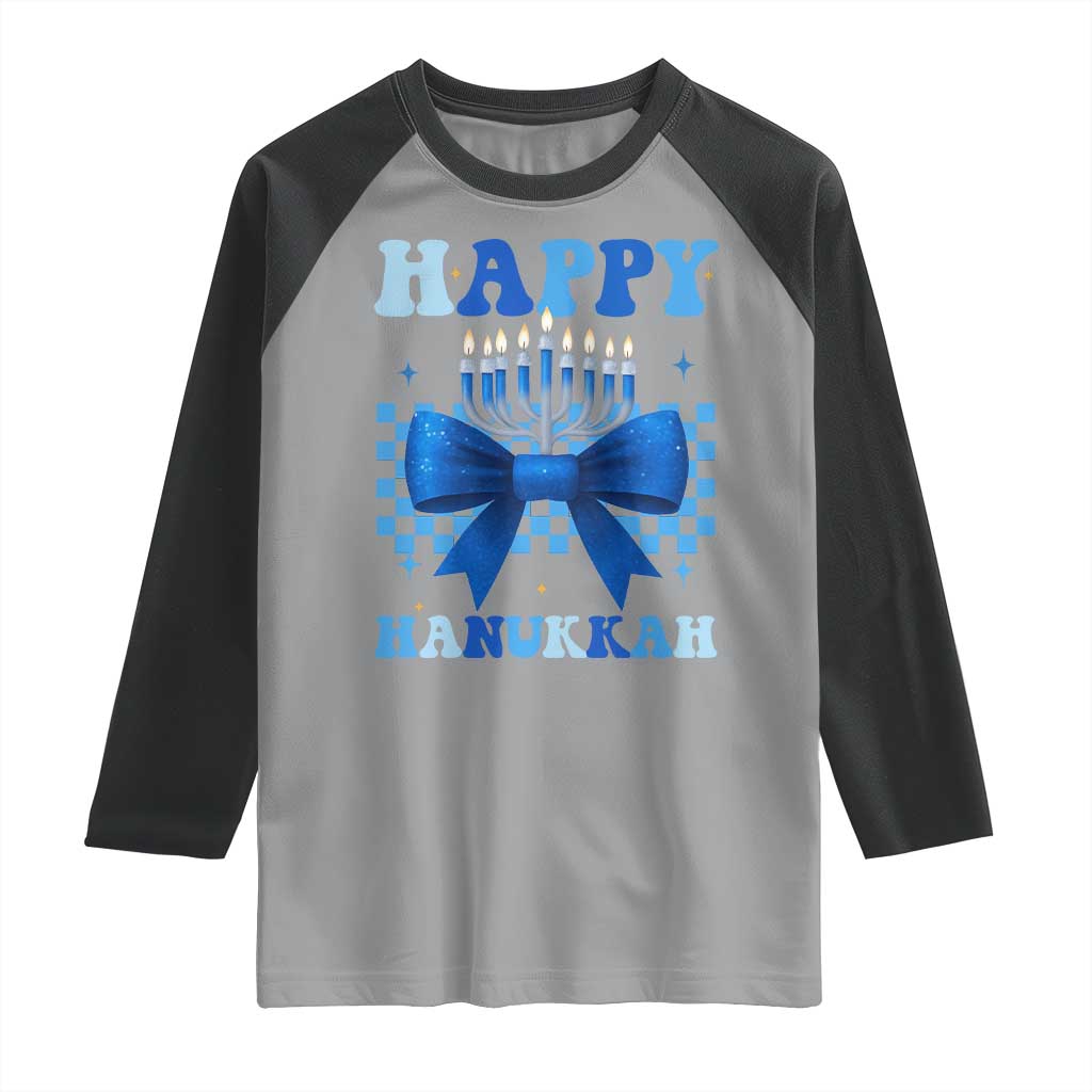 Coquette Hanukkah Raglan Shirt Jewish Menorah Bow Girls TS10 Sport Gray Black Print Your Wear