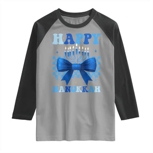 Coquette Hanukkah Raglan Shirt Jewish Menorah Bow Girls TS10 Sport Gray Black Print Your Wear