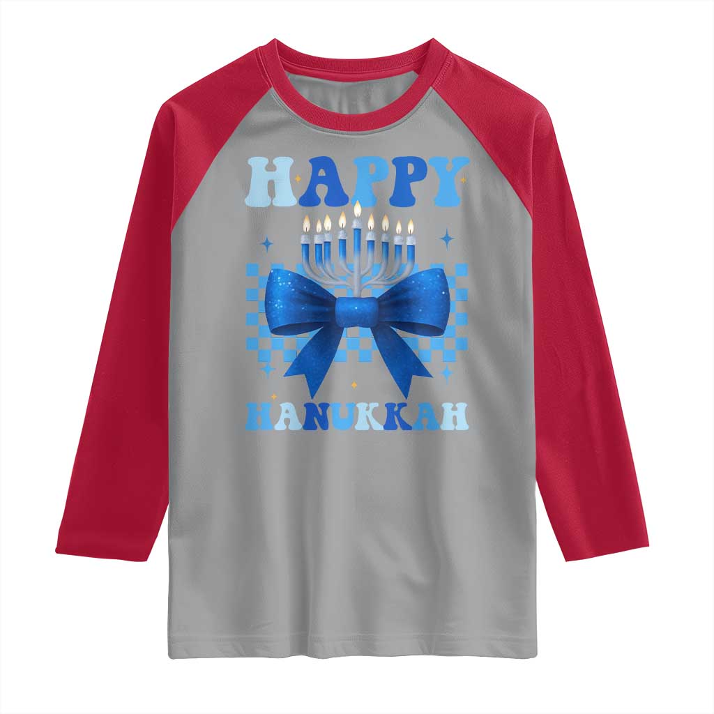 Coquette Hanukkah Raglan Shirt Jewish Menorah Bow Girls TS10 Sport Gray Red Print Your Wear
