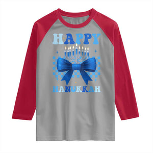 Coquette Hanukkah Raglan Shirt Jewish Menorah Bow Girls TS10 Sport Gray Red Print Your Wear
