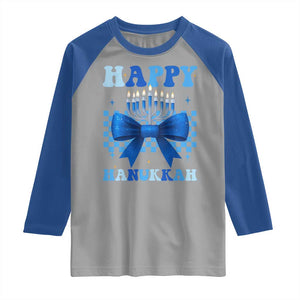 Coquette Hanukkah Raglan Shirt Jewish Menorah Bow Girls TS10 Sport Gray Royal Print Your Wear