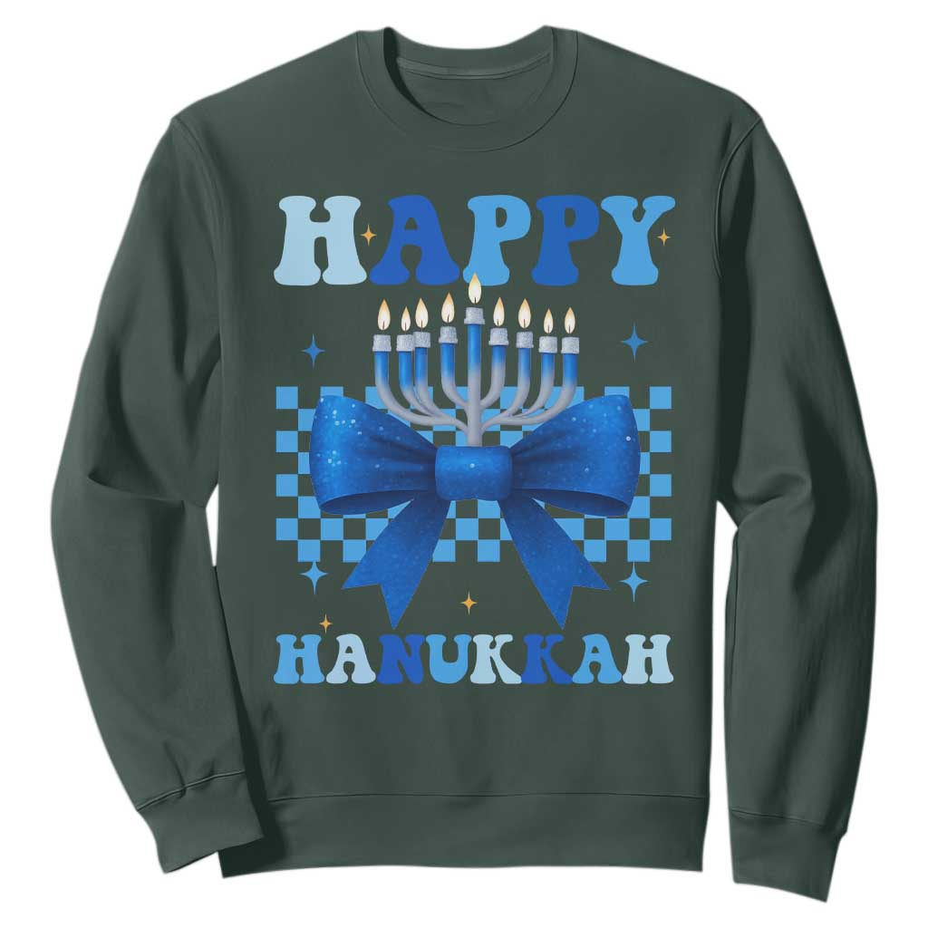 Coquette Hanukkah Sweatshirt Jewish Menorah Bow Girls TS10 Dark Forest Green Print Your Wear