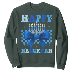 Coquette Hanukkah Sweatshirt Jewish Menorah Bow Girls TS10 Dark Forest Green Print Your Wear