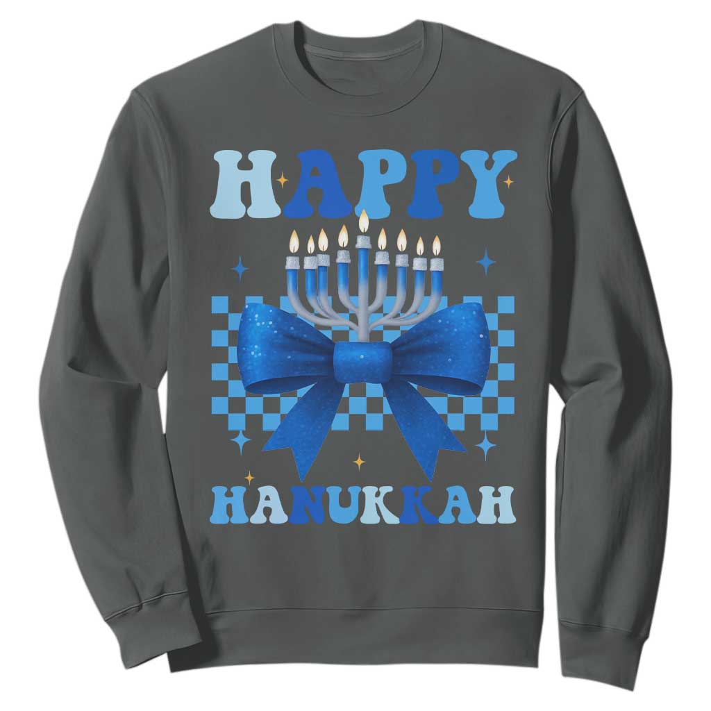 Coquette Hanukkah Sweatshirt Jewish Menorah Bow Girls TS10 Dark Heather Print Your Wear