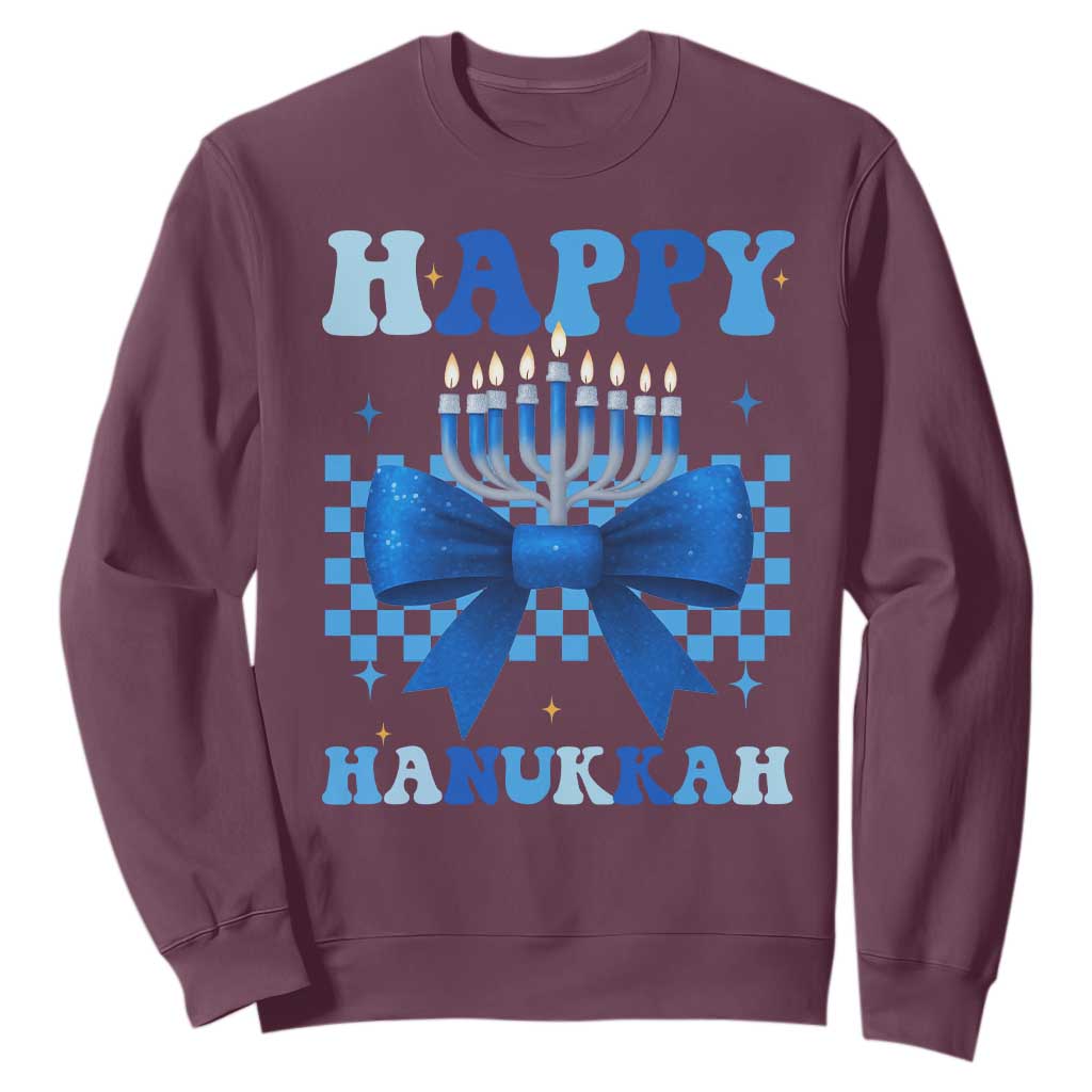 Coquette Hanukkah Sweatshirt Jewish Menorah Bow Girls TS10 Maroon Print Your Wear