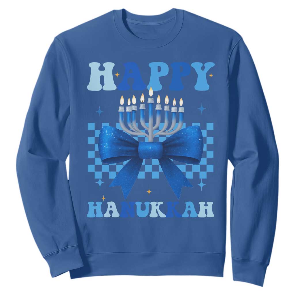 Coquette Hanukkah Sweatshirt Jewish Menorah Bow Girls TS10 Royal Blue Print Your Wear