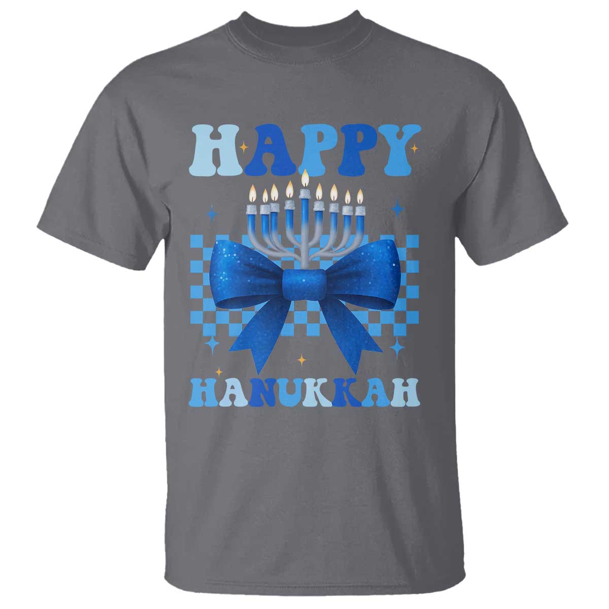 Coquette Hanukkah T Shirt Jewish Menorah Bow Girls TS10 Charcoal Print Your Wear