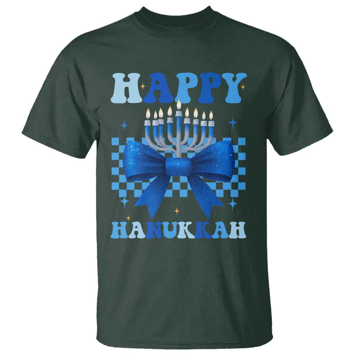 Coquette Hanukkah T Shirt Jewish Menorah Bow Girls TS10 Dark Forest Green Print Your Wear