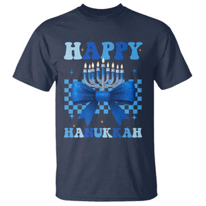 Coquette Hanukkah T Shirt Jewish Menorah Bow Girls TS10 Navy Print Your Wear