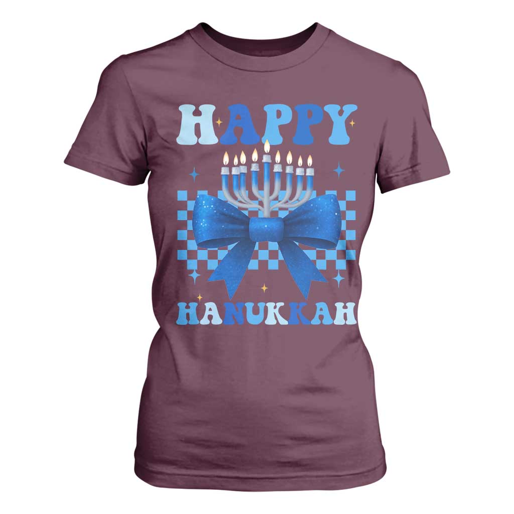 Coquette Hanukkah T Shirt For Women Jewish Menorah Bow Girls TS10 Maroon Print Your Wear